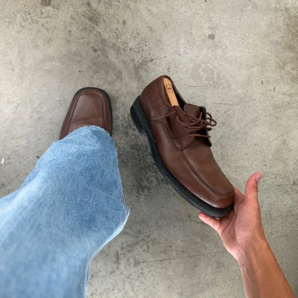 Vintage Low Boot Nunn Bush Mens Brown Leather Bicycle Toe Oxford Shoes Size 10